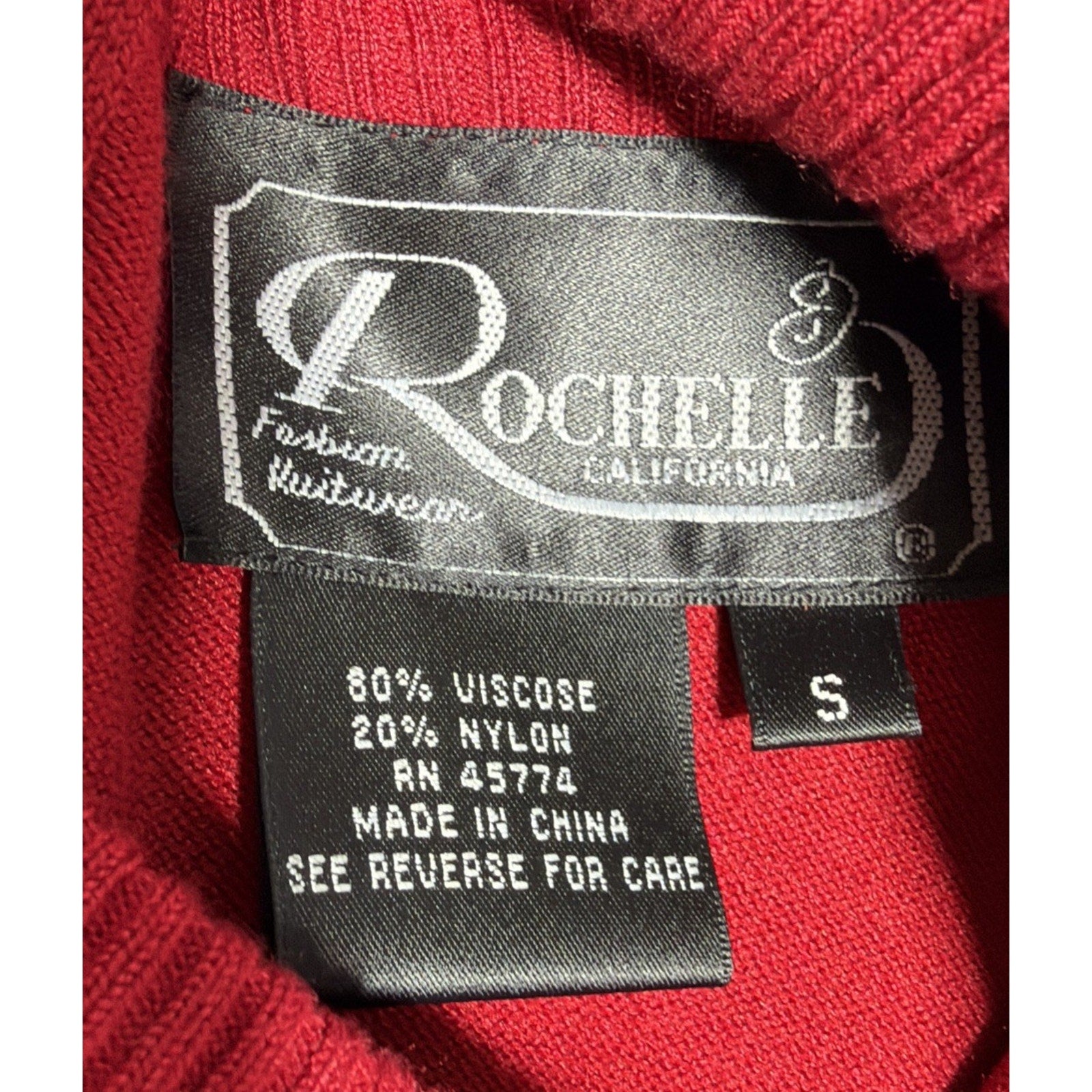 Vintage Rochelle California Red Mock Neck Long Sleeve sweater - size Small New
