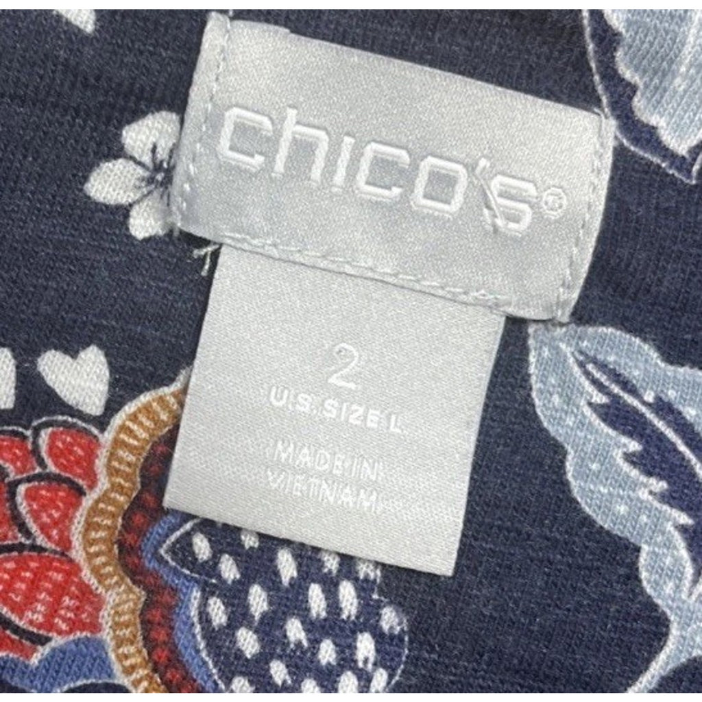 CHICO'S Shirt Size 2 Womens Large Blue Pocket Front Hi Low Hem Cotton Modal