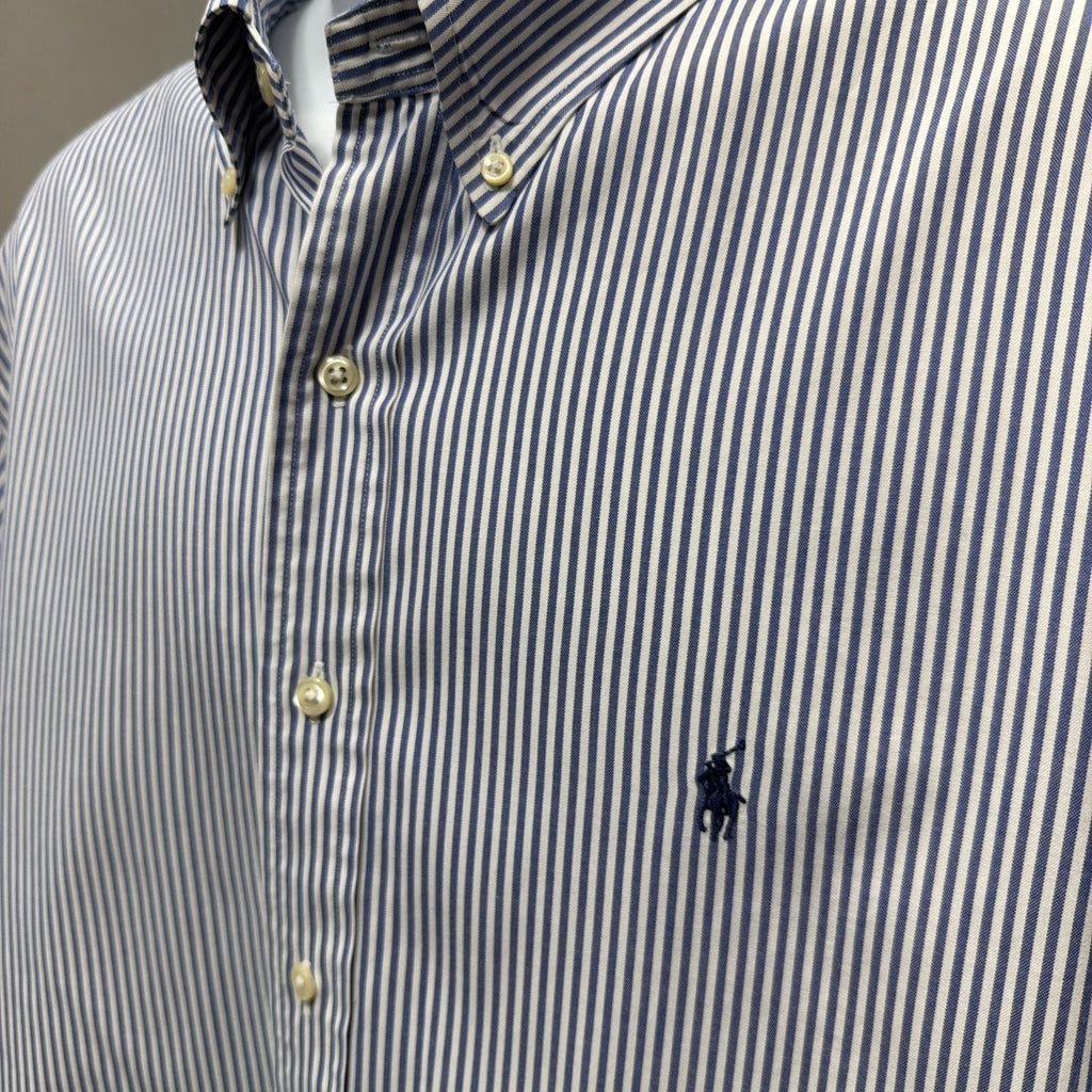 Ralph Lauren Mens Size 2XL 18 / 46 Striped Oxford Shirt Blue 100% Cotton