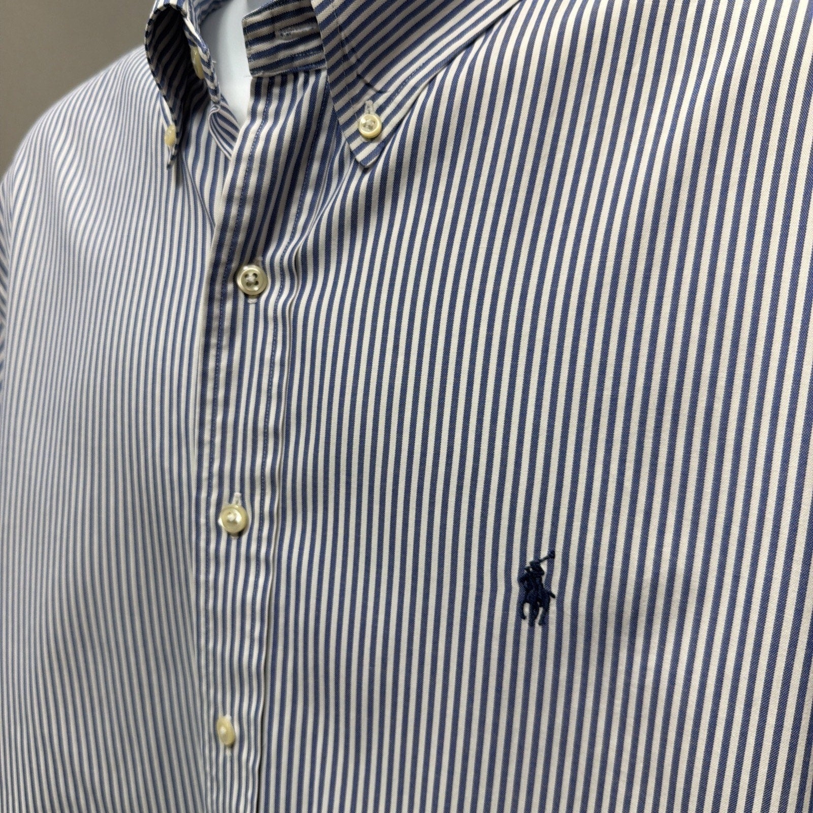 Ralph Lauren Mens Size 2XL 18 / 46 Striped Oxford Shirt Blue 100% Cotton
