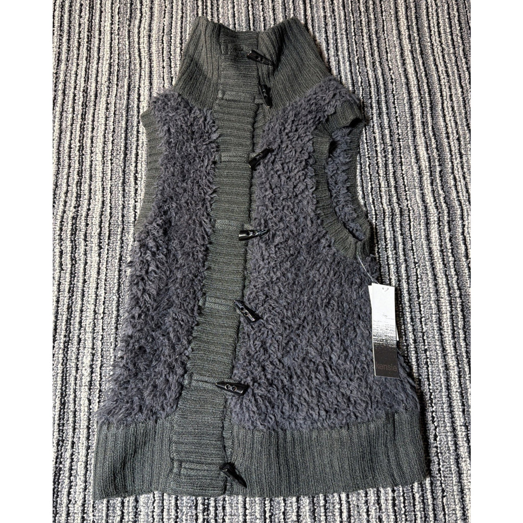 Kensie Women's Size Medium Gray Sherpa Vest Faux Fur Boutique NWT