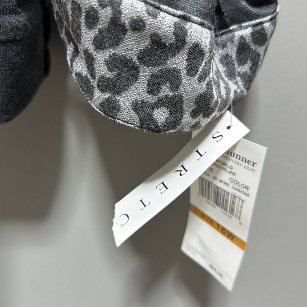 Alfred Dunner Traveler Jacket Womens 16W Gray Animal Print Trim Button Up NWT