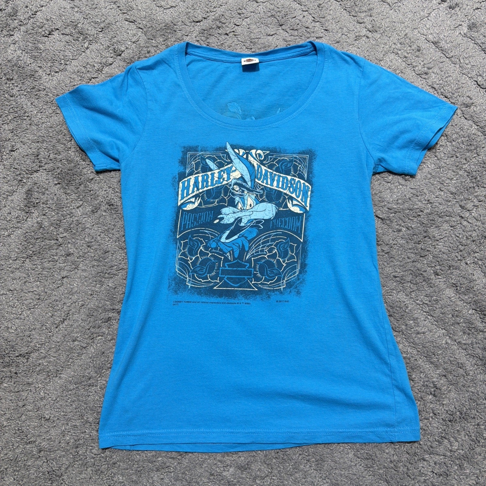Harley Davidson Womens Looney Tunes T Shirt Large Blue 2017 Daytona Beach FL