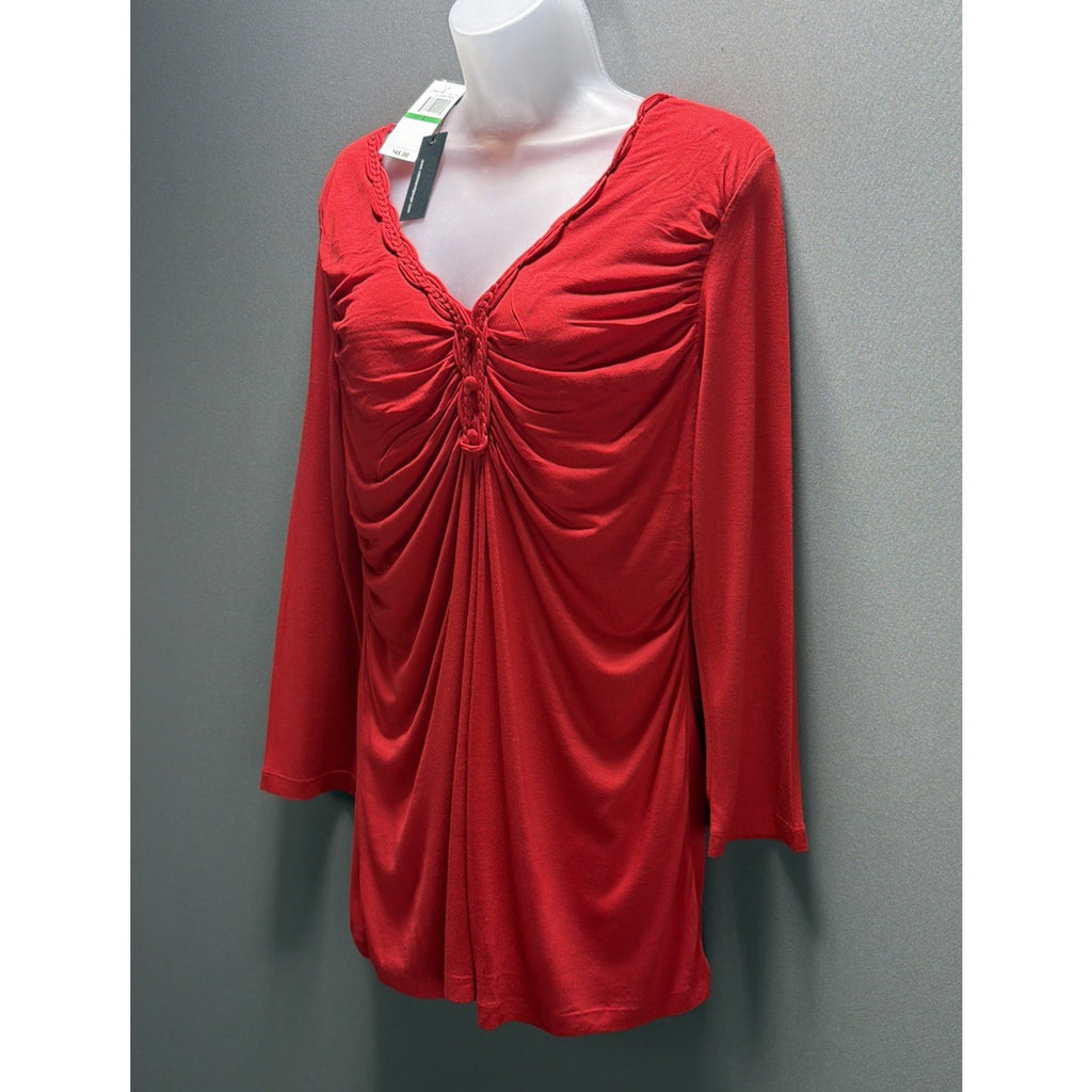 New Cable Gauge Boho Top Shirt Blouse Red Stretch Size Large NWT