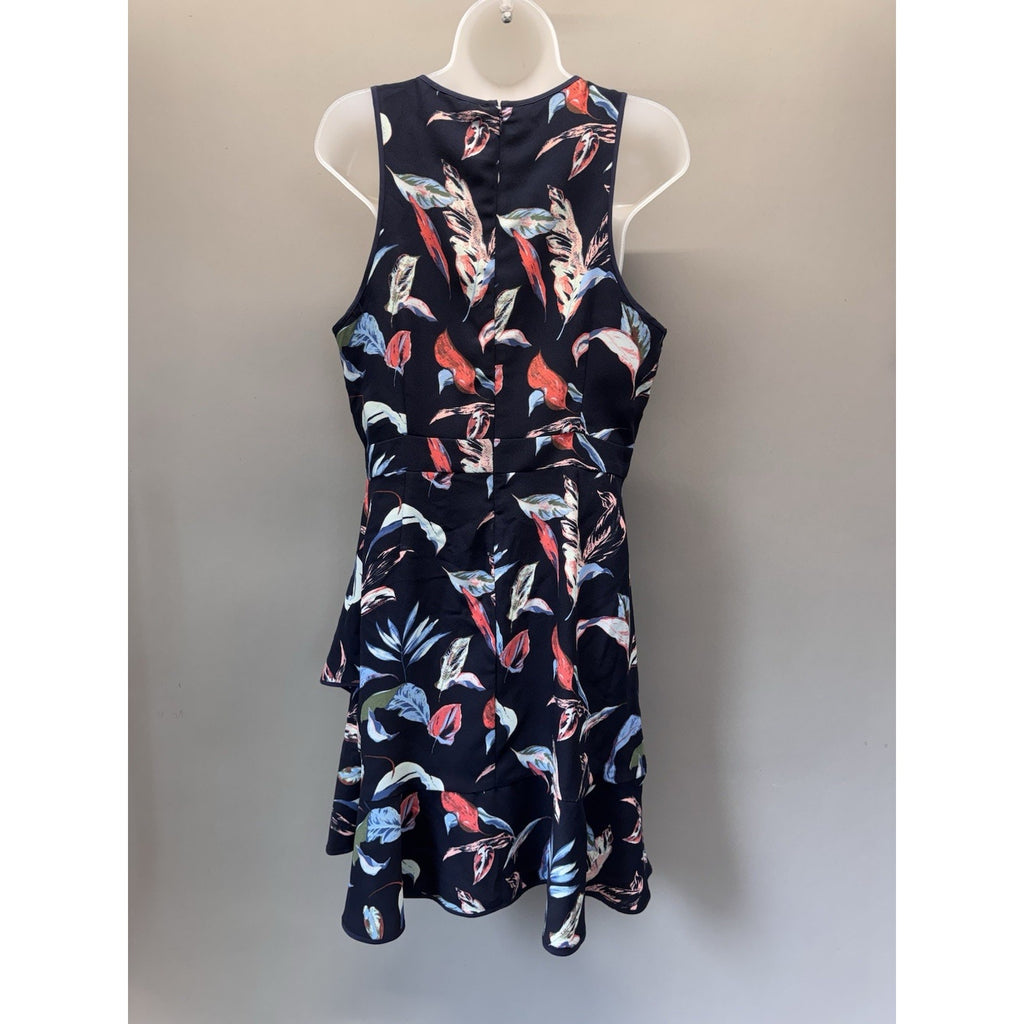 Banana Republic Floral Dress Womens 12 Navy Sleeveless Ruffle Hem Fit Flare New