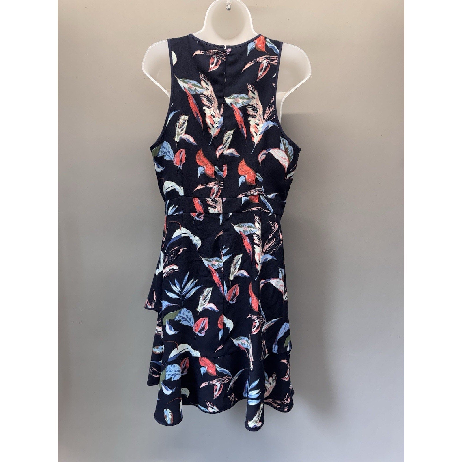 Banana Republic Floral Dress Womens 12 Navy Sleeveless Ruffle Hem Fit Flare New