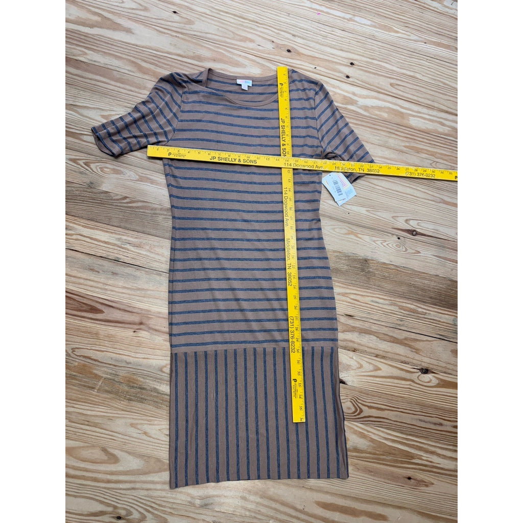 Lularoe Julia Dress Brown Blue Stripes 20's Style Women’s Size Medium NWT