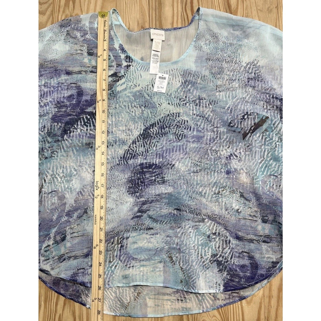 Chico’s Harmony Poncho Multicolor Abstract Print Semi Sheer NWT S/M