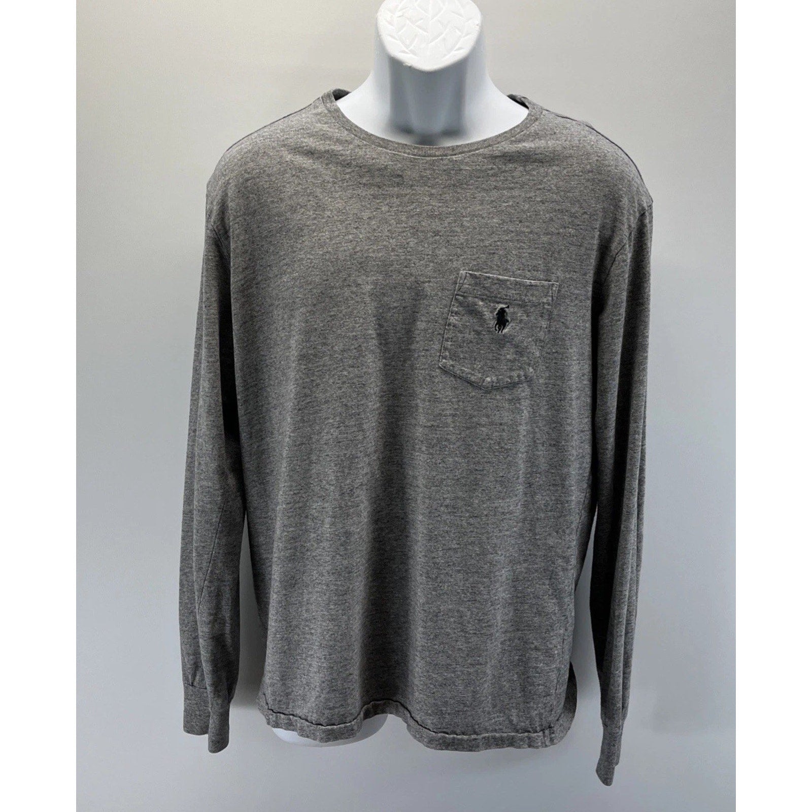 Polo Ralph Lauren Mens M Gray Long Sleeve Pocket T Shirt Black Pony Logo