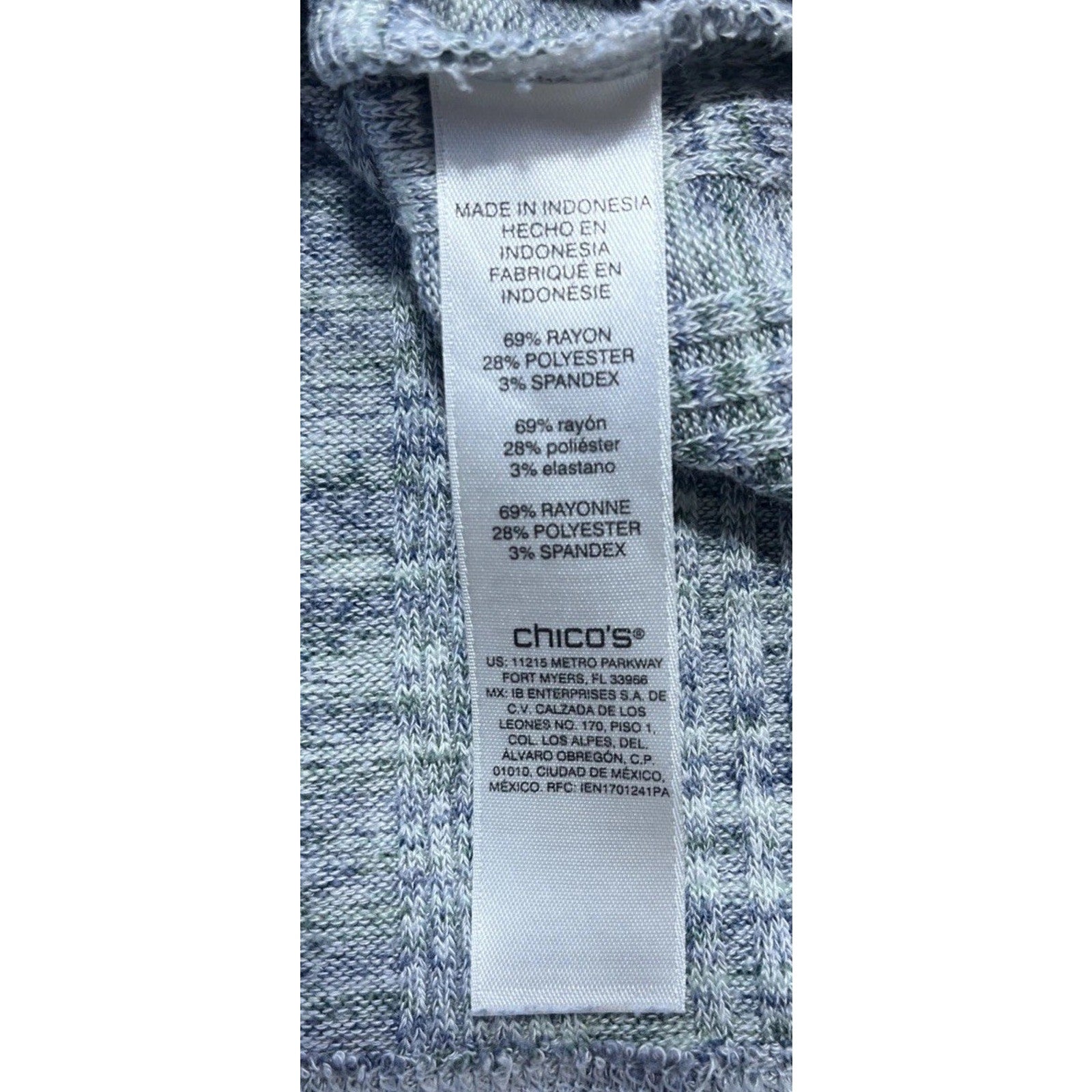 Chicos Sweater Womens Size XL or 3 Heathered Blue Green V Neck Oversized