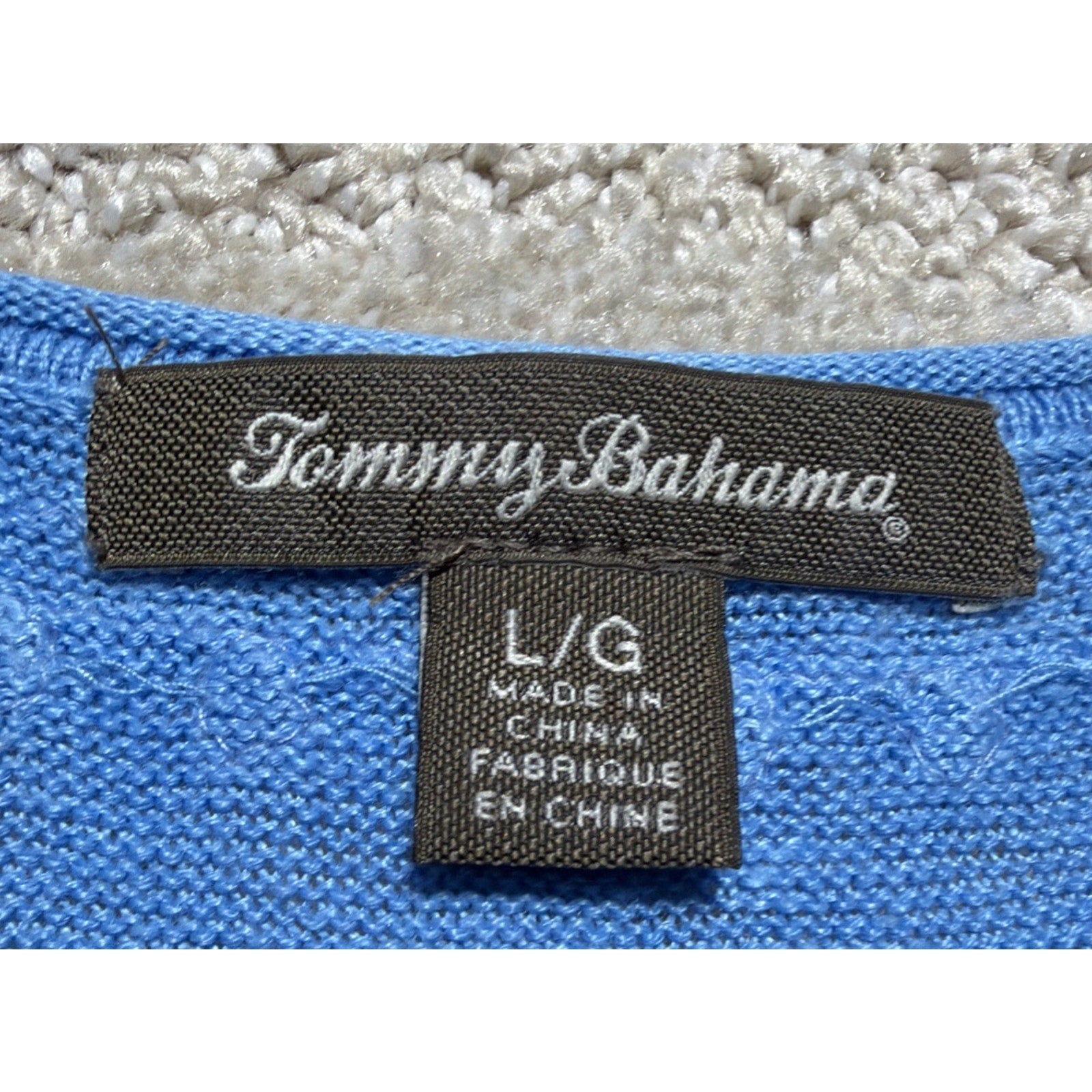 TOMMY BAHAMA 100% Linen Tie Neckline Sleeveless Embellished Top Size Large