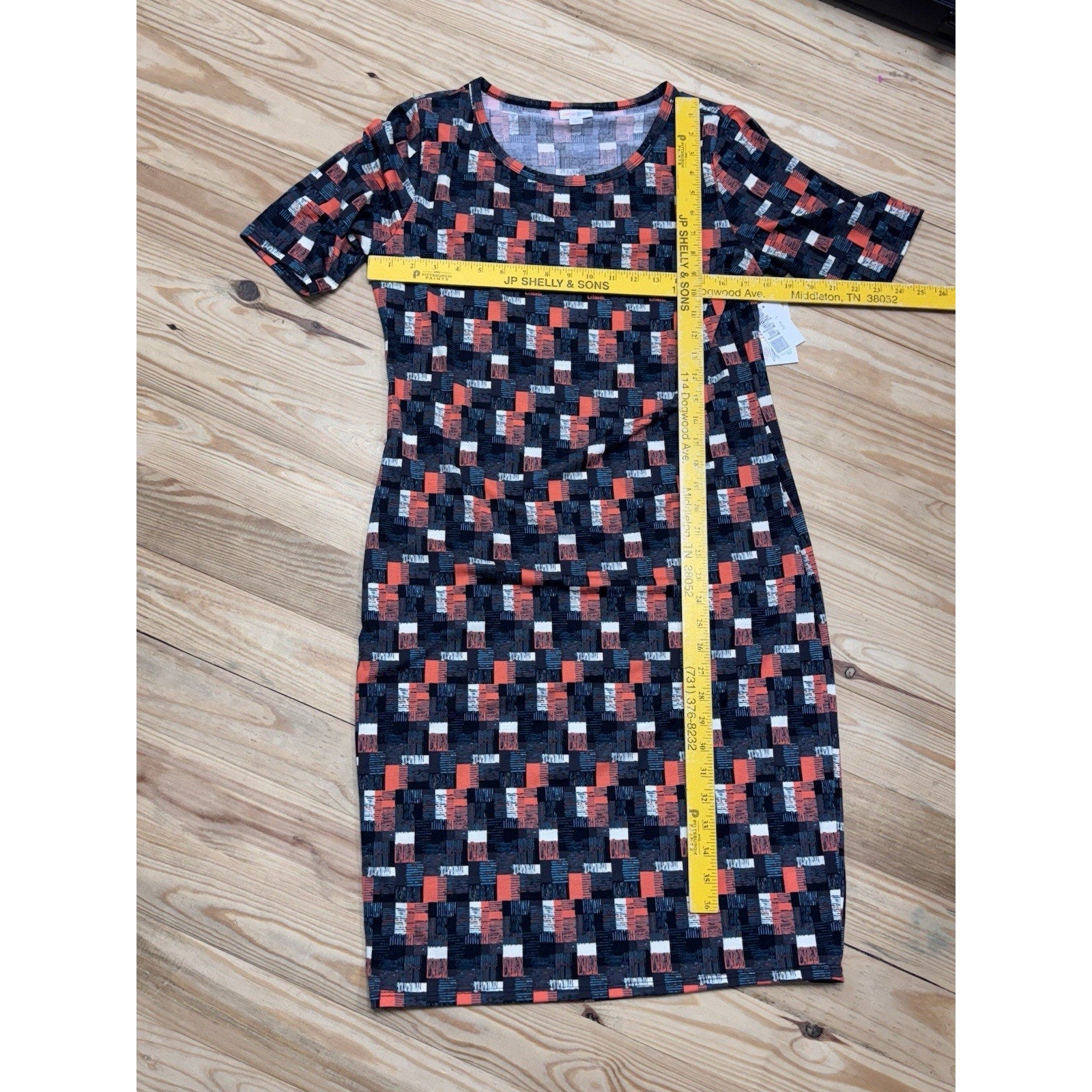 LulaRoe Julia Fitted Sheath Dress Black Orange White Women’s Size Large NWT