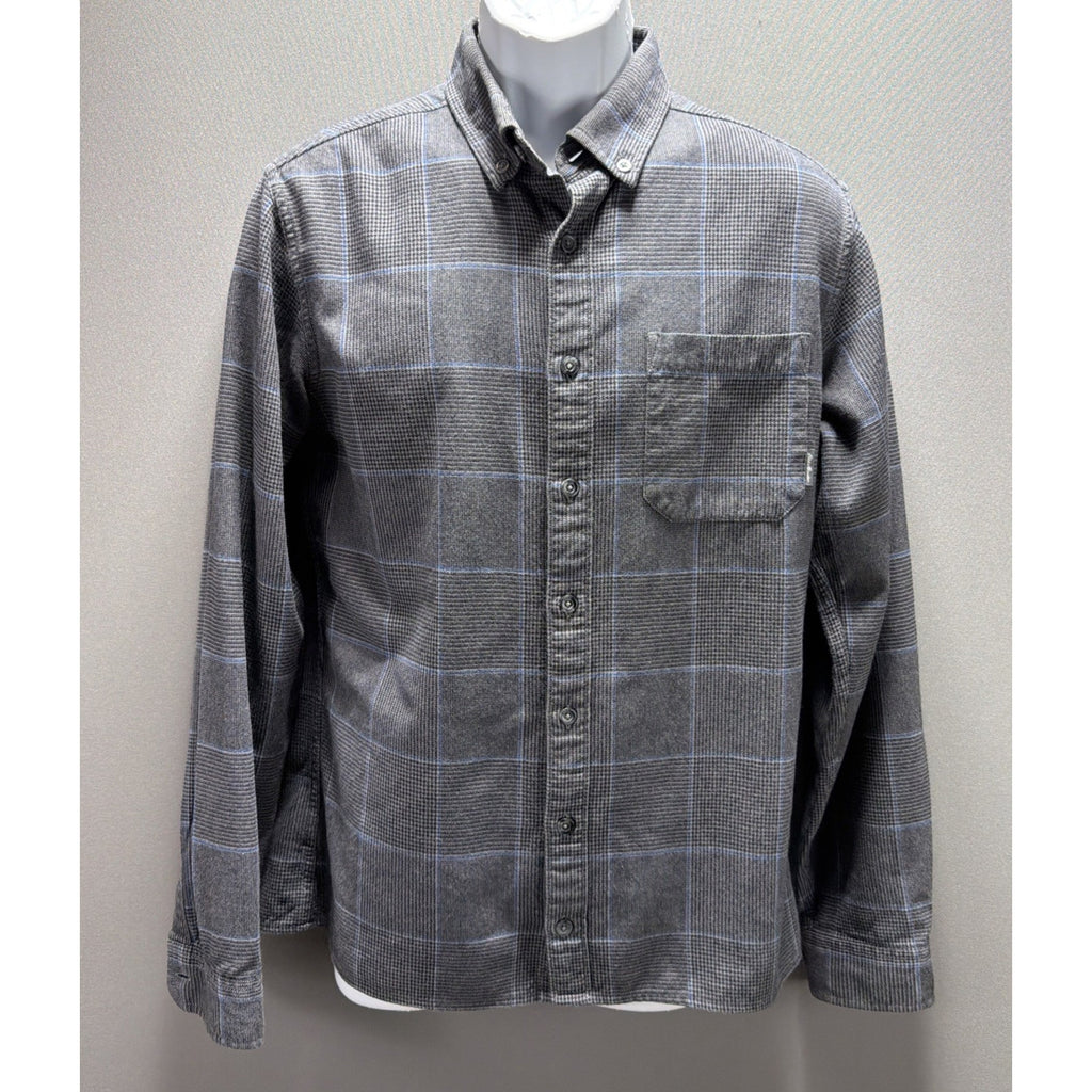Eddie Bauer Flannel Shirt Mens M Tall Gray Blue Outdoors Favorite Classic Fit