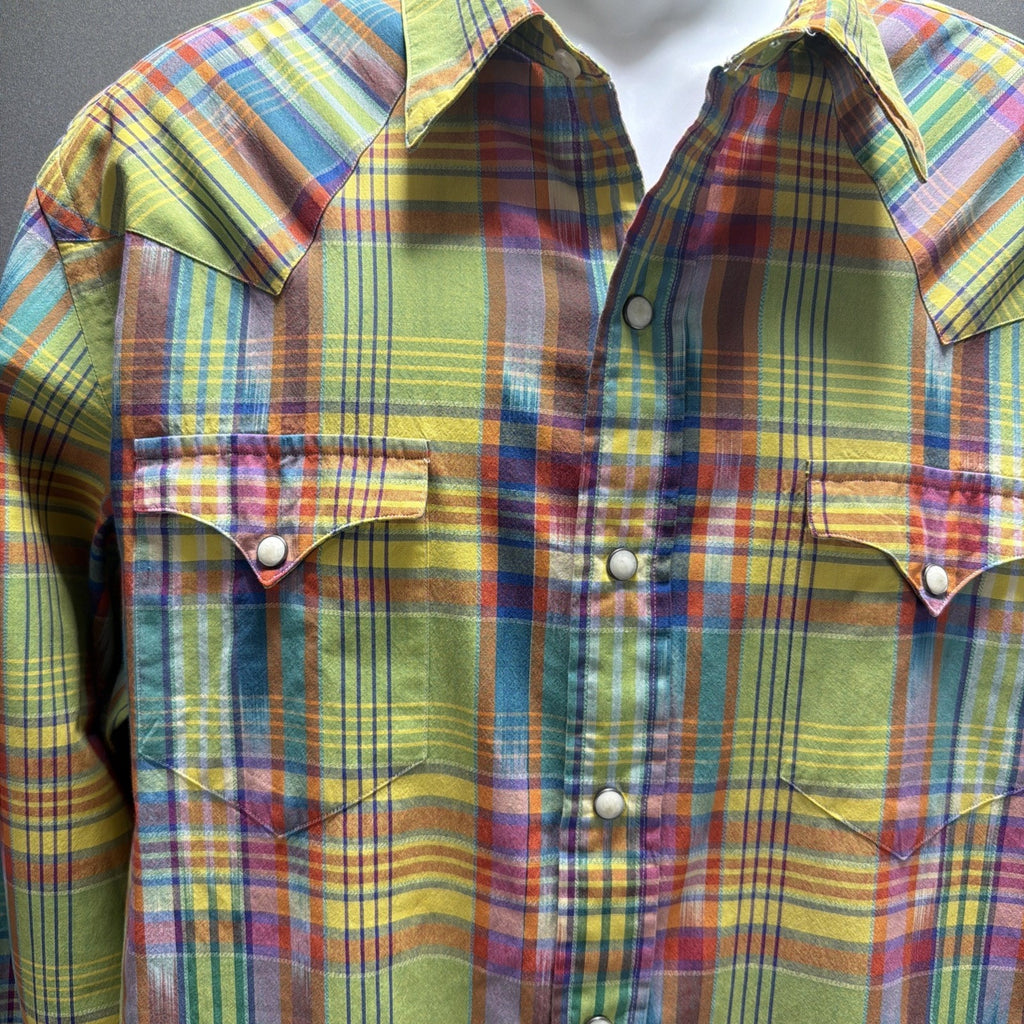 Vtg Polo Ralph Lauren Shirt Men XXL Western Pearl Snap Southwestern Madras
