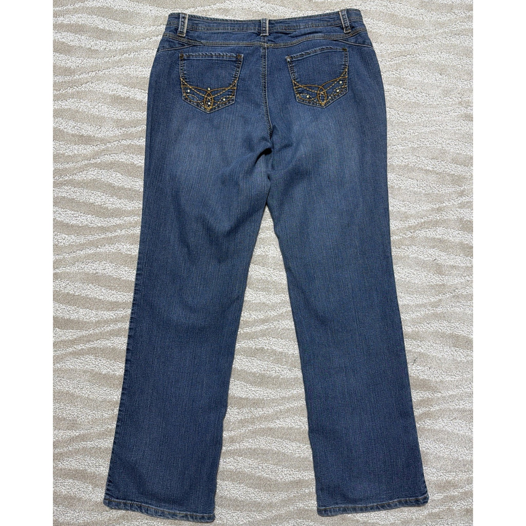 Baccini Womens Mid Rise Straight Leg Embroidered Blue Denim Jeans 5 POCKE Sze 10