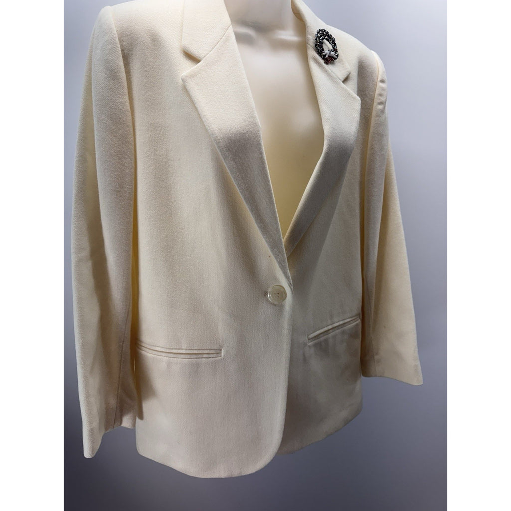 Sag Harbor Blazer Women’s 6 Petite Ivory Wool Nylon Boyfriend Classic Style