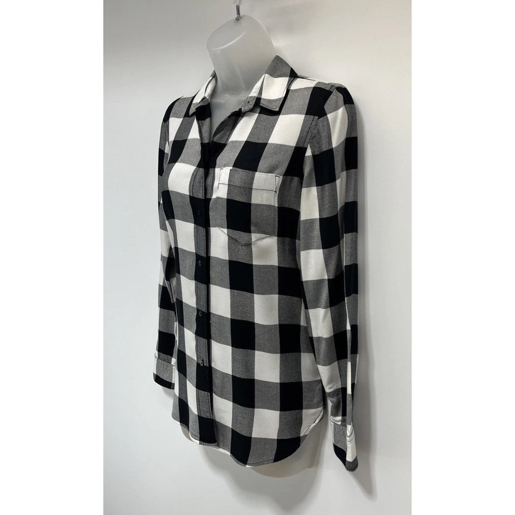 Madewell Women's Button Down Plaid Shirt Size XS Black /White Slim Fit