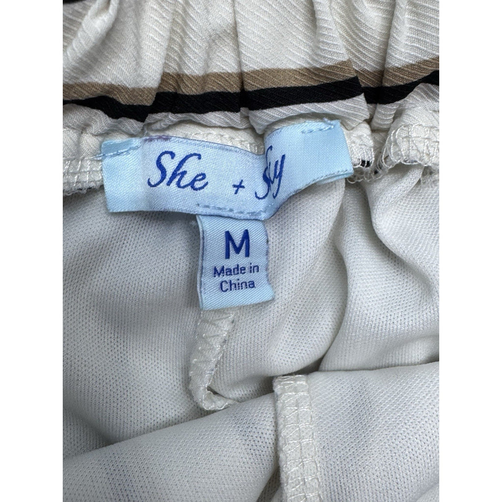 She + Sky Striped High Rise Elastic Waist Brown Black White Women’s Size Medium