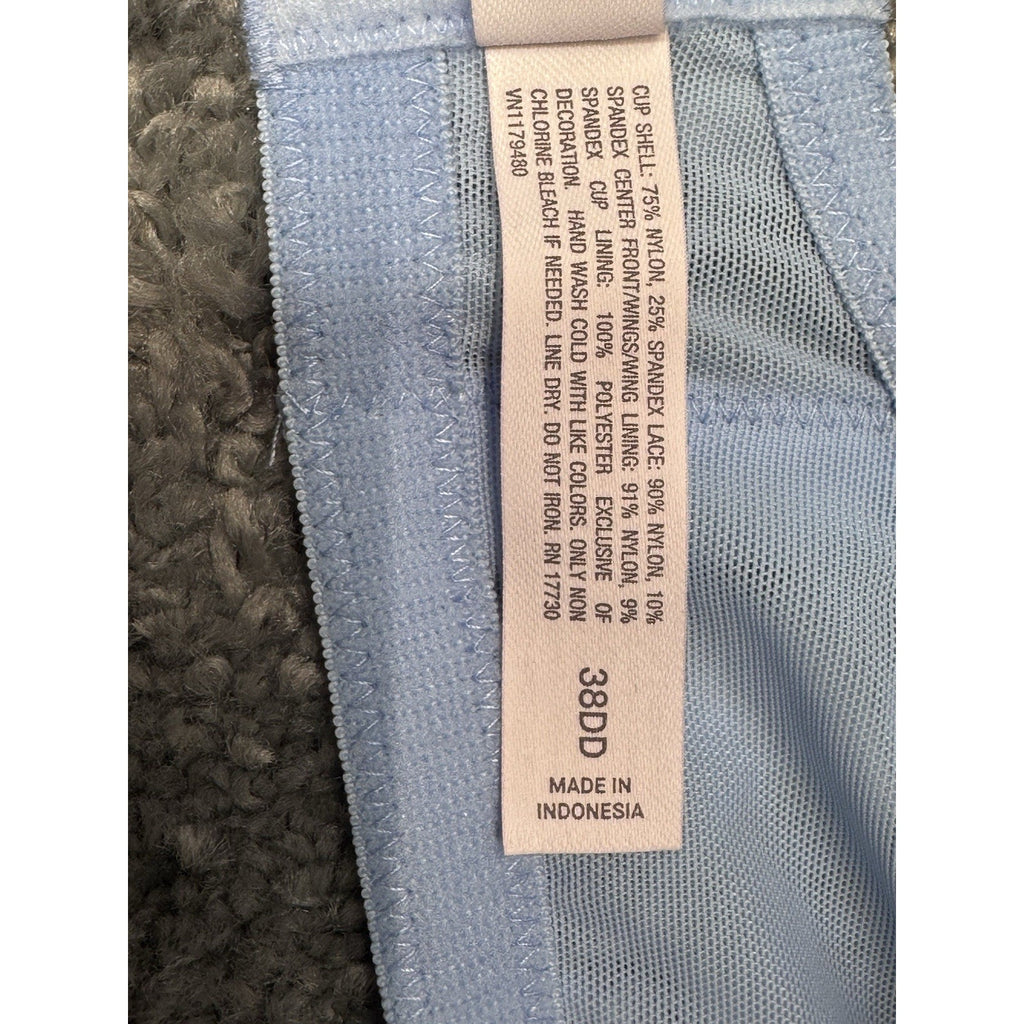 Auden Bra The Daydream Demi Coverage Light Lift T-Shirt Lace Trim Blue 38DD