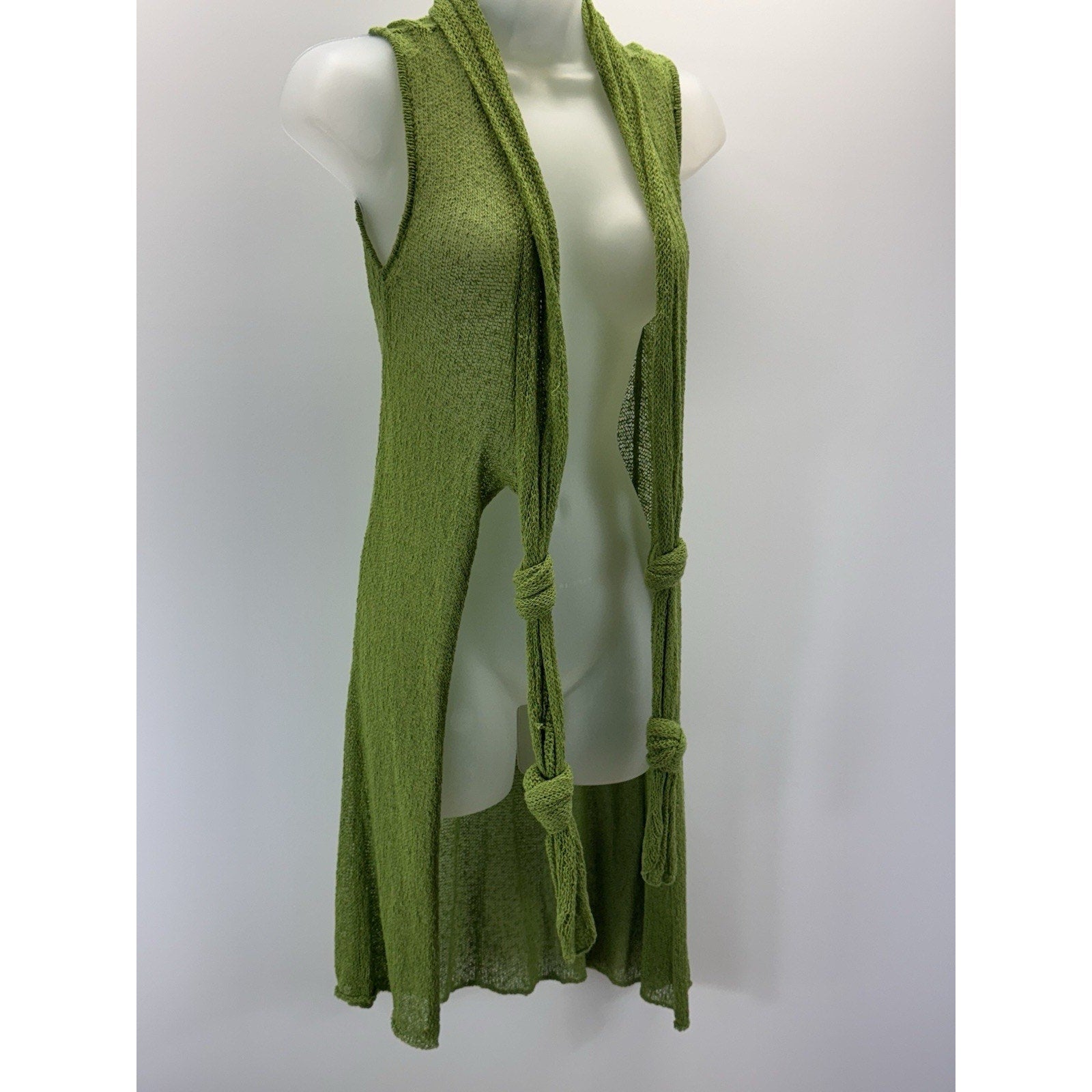 MECHANT Open Knotted Shawl Sweater Green Boho Hippie Women’s Size Small