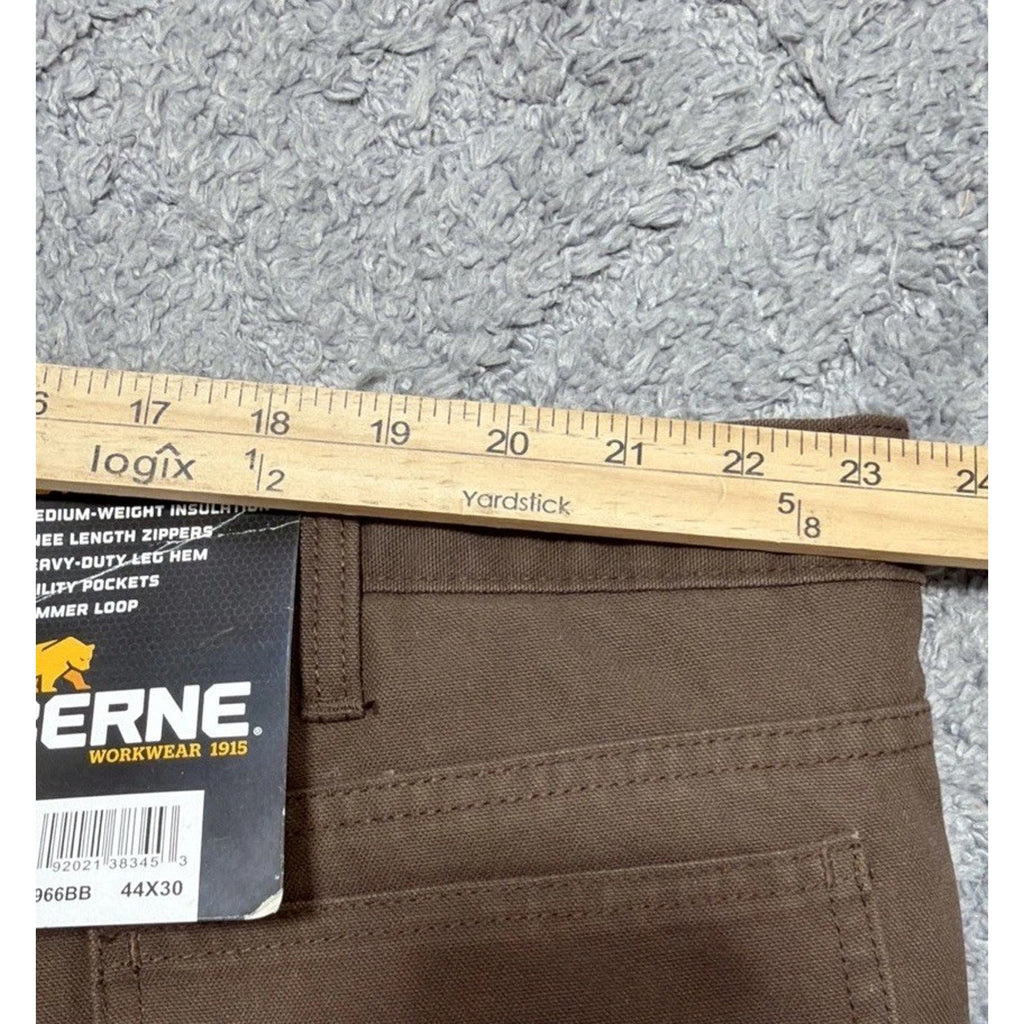 Berne- Highland Washed Duck Insulated Outer Lined Men's Pant 44x30 Brown NWT