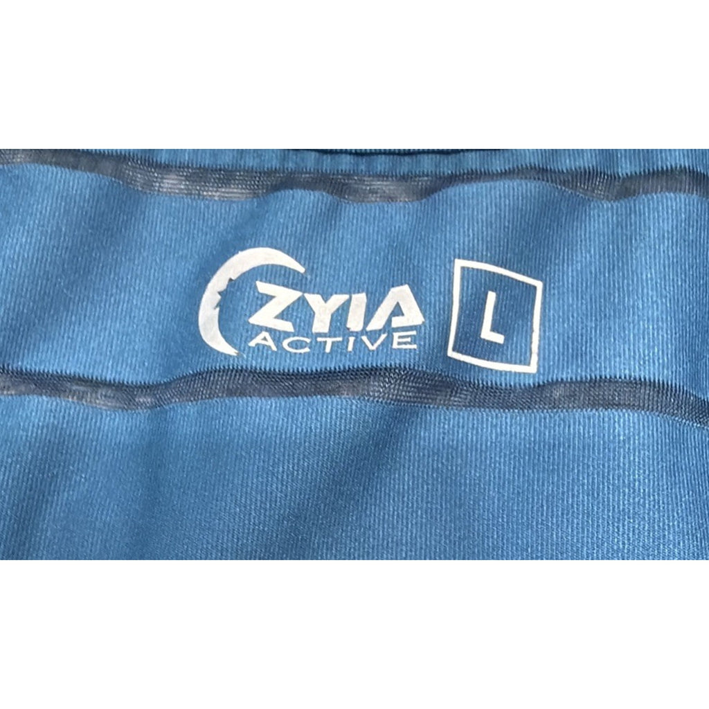 ZYIA Tank Sz Large Striped Teal Blue Green Mesh Lines Athletic Racerback Yoga