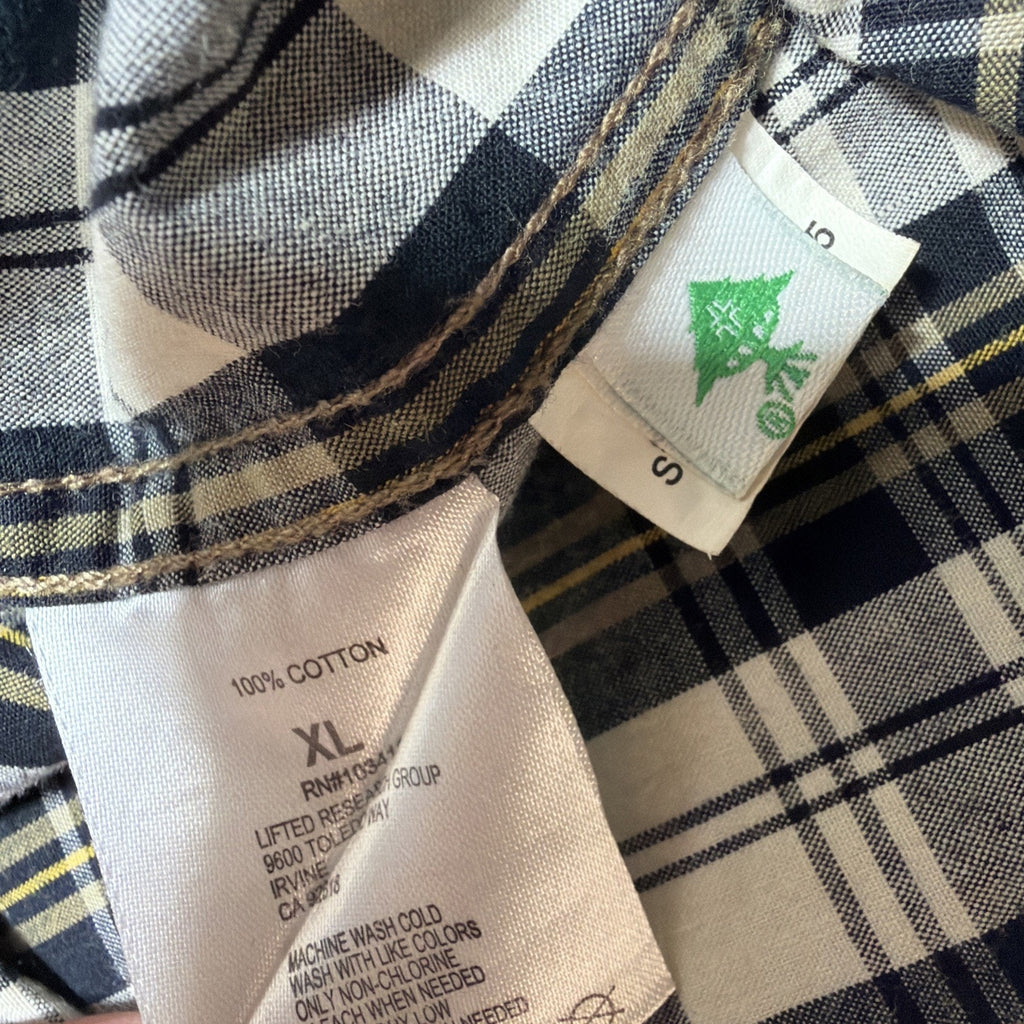 LRG Lifted Research Group Mens XL Plaid Pearl Snap Shirt Y2K Inside Pocket