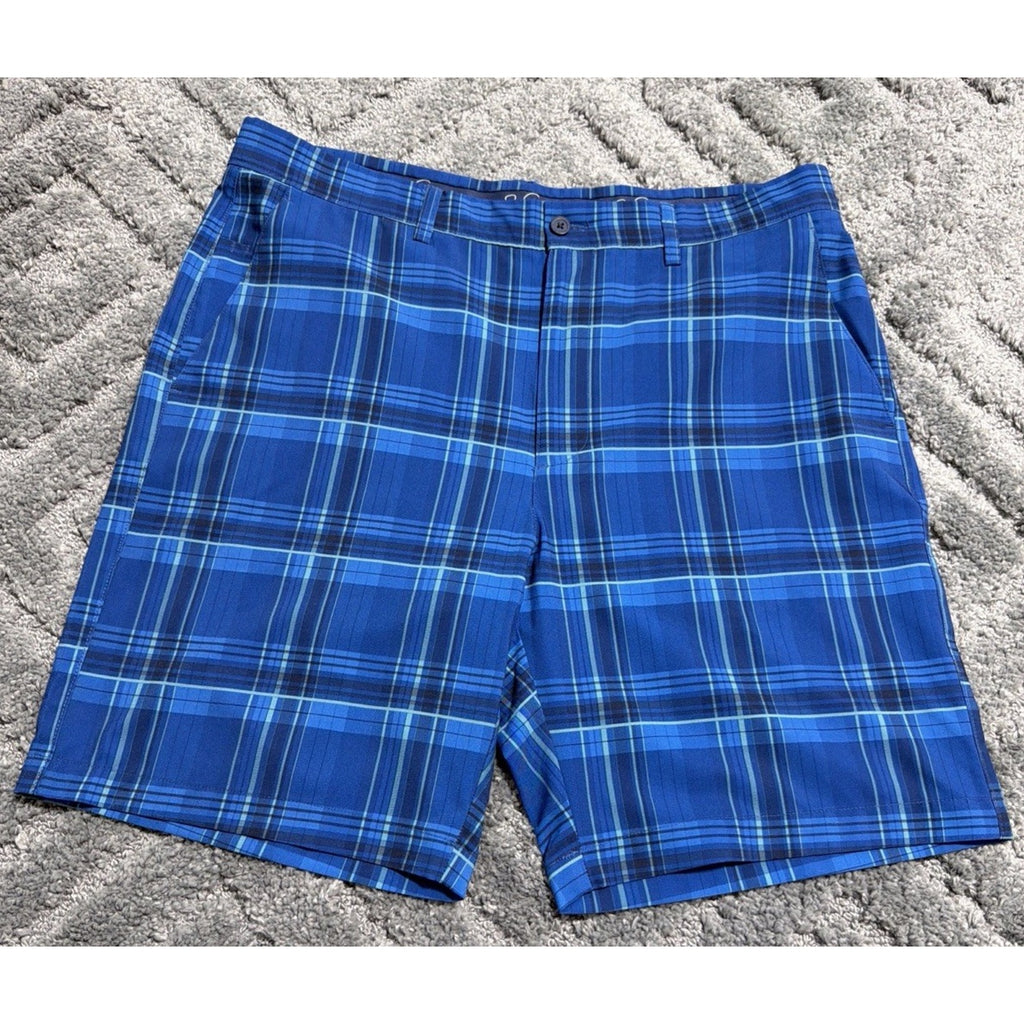 Jack Nicklaus Men's Blue Plaid Performance Flat Front Golf Shorts Size 36
