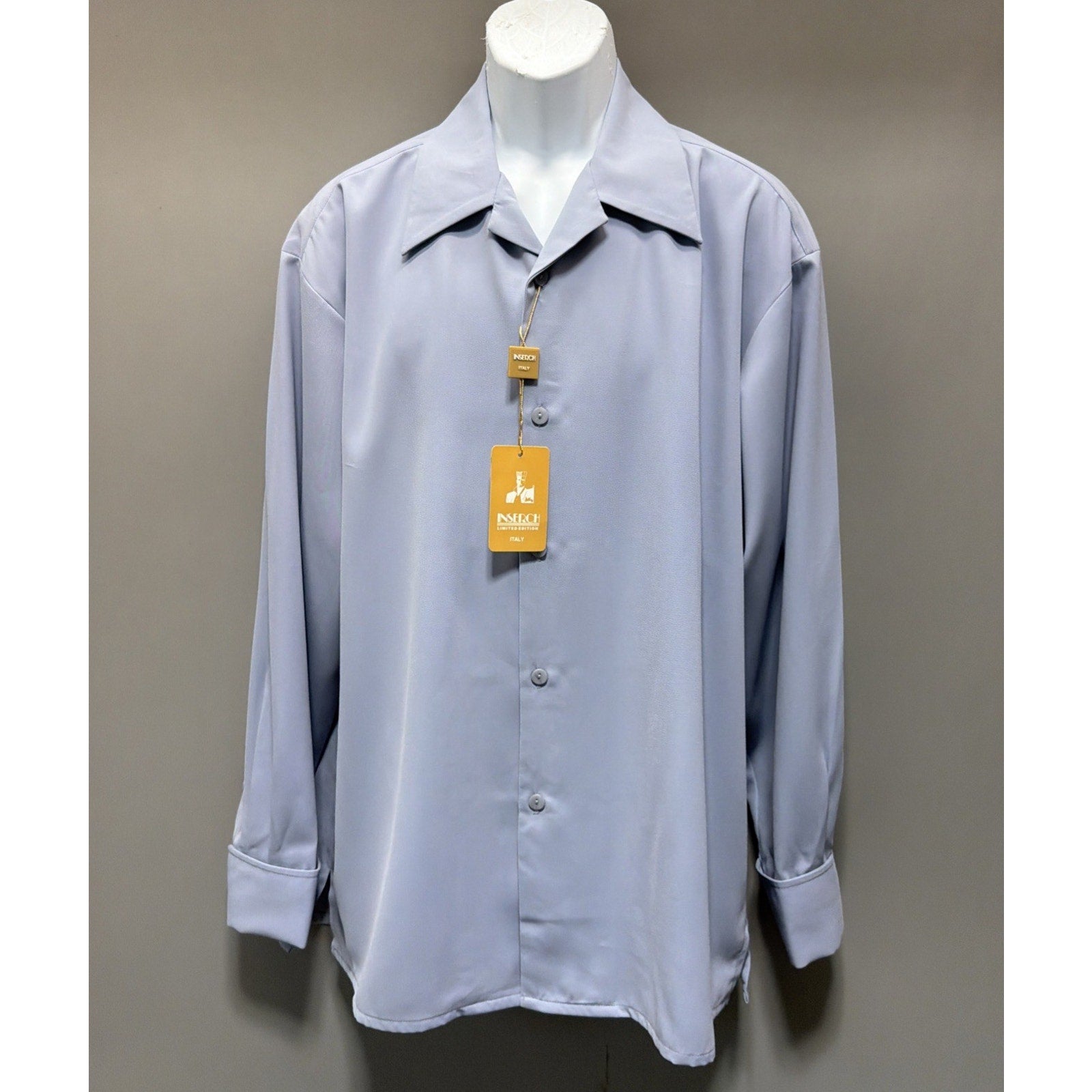 INSERCH Italy Designer Limited Edition Button Down Blue Microfiber Size L NWT