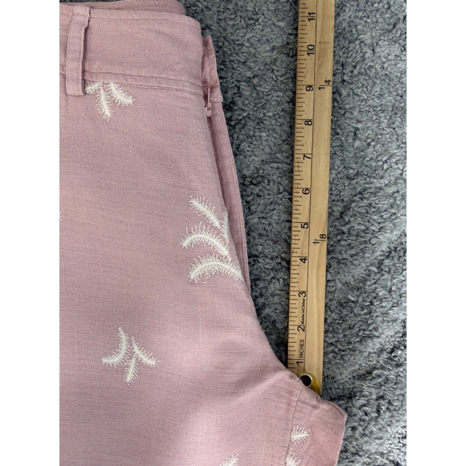 ELIE TAHARI Soft Mauve Linen Blend Pants Embroidered Motif Size 4 Beachy Casual
