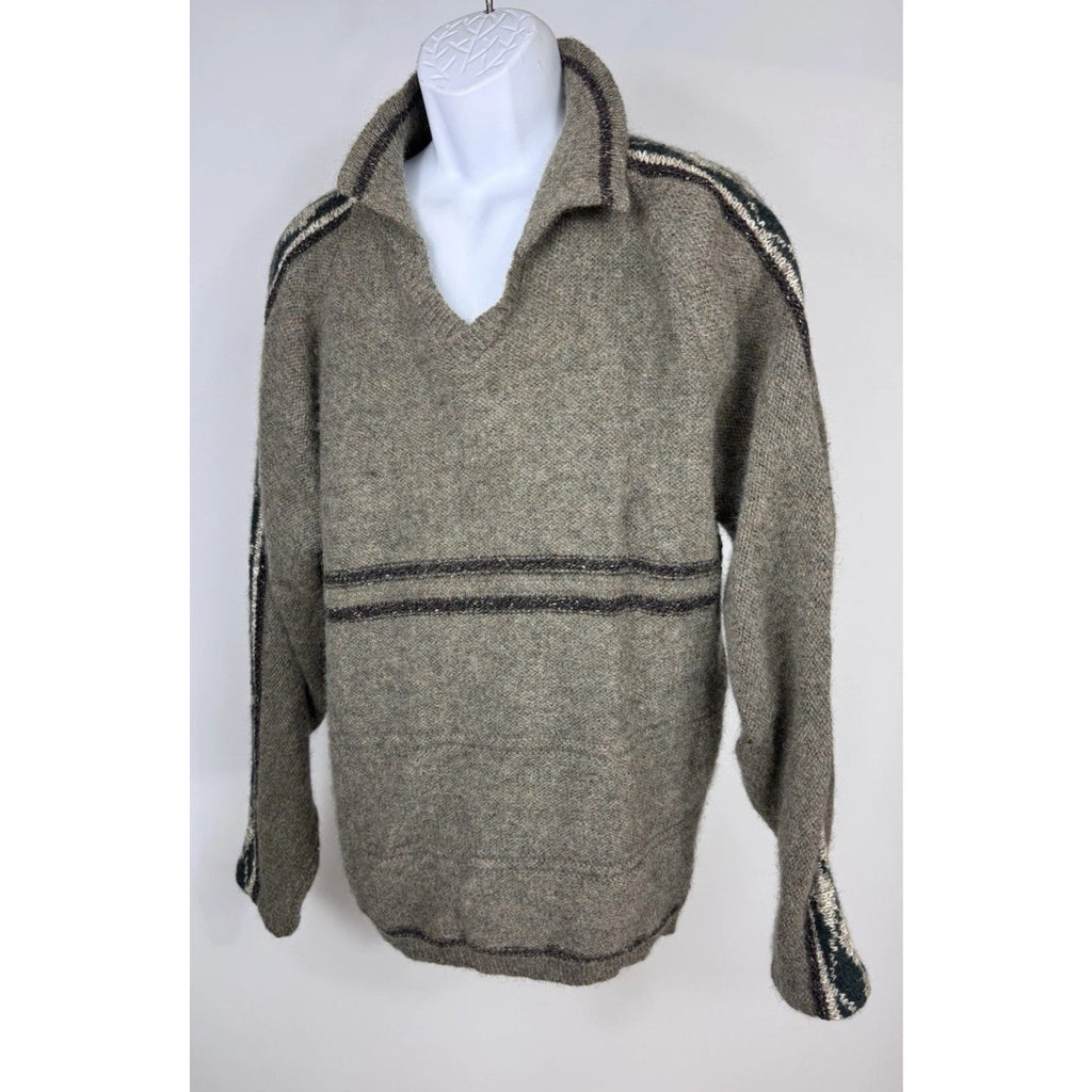 Vintage Birch Creek USA MADE Mens XL Sweater Wool Blend Blue Gray Stripe Collar