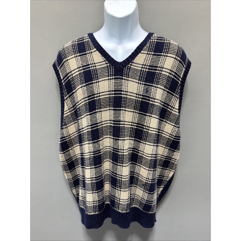 Vtg 90s Polo Ralph Lauren Mens Windowpane Linen Blend Sweater Vest XXL Preppy