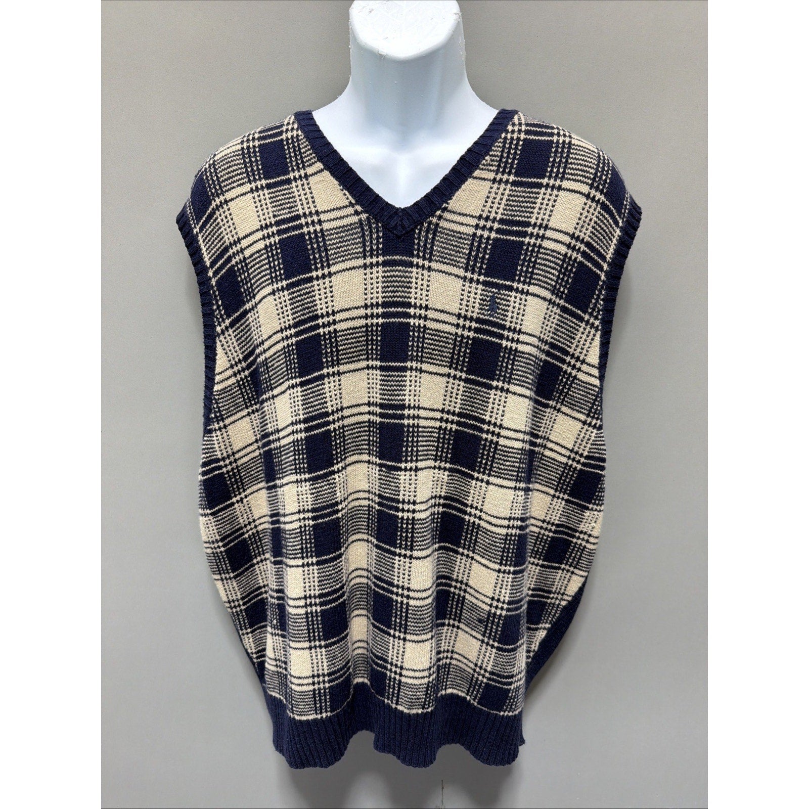Vtg 90s Polo Ralph Lauren Mens Windowpane Linen Blend Sweater Vest XXL Preppy