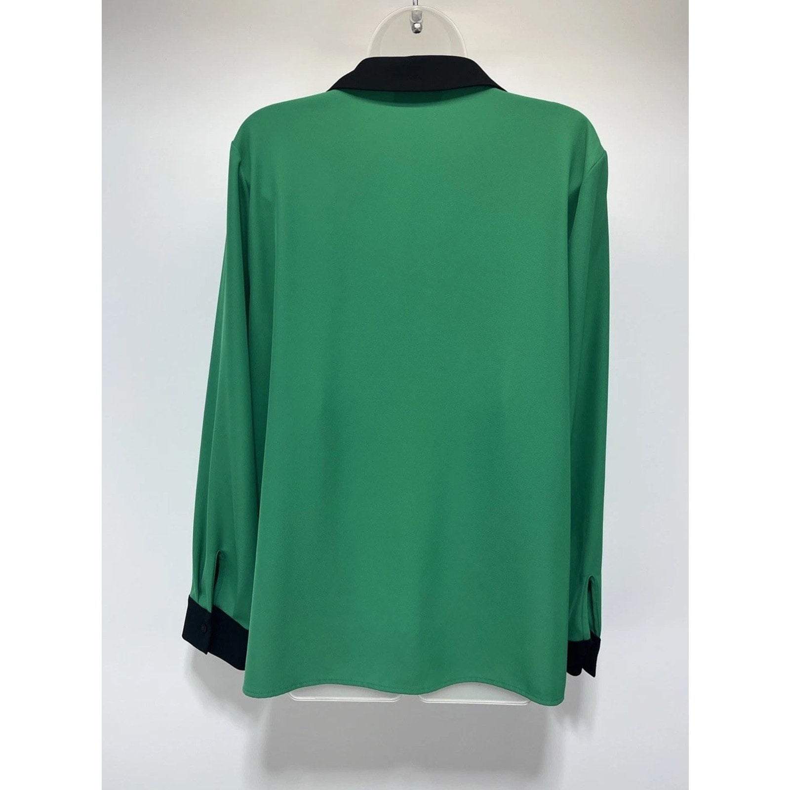 Calvin Klein Green Black Trim Long Sleeve V-Neck Womens Tunic Top Size 16