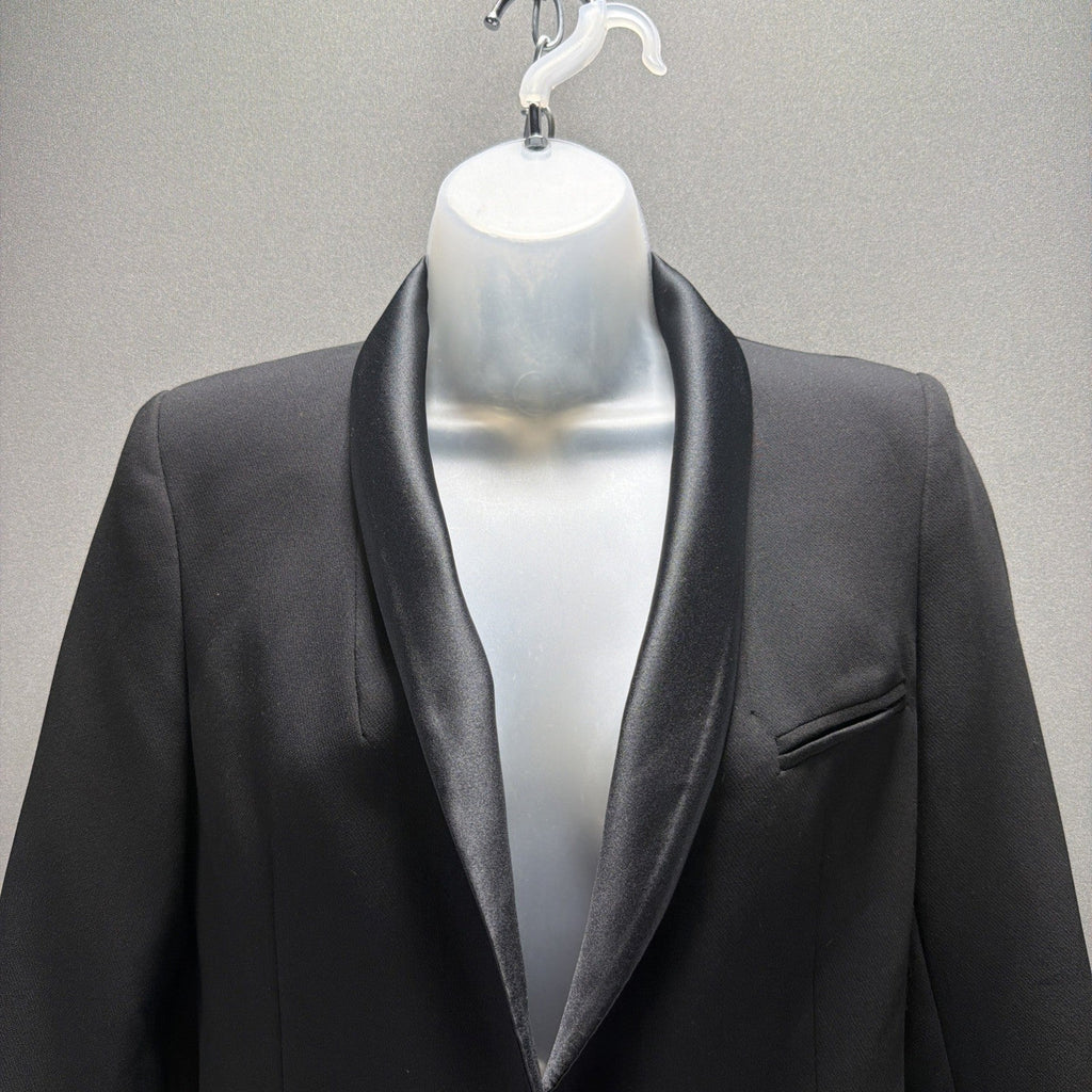 Zara Womens Small Black Tuxedo Blazer Satin Shawl Collar Jacket NWT Made In Spai