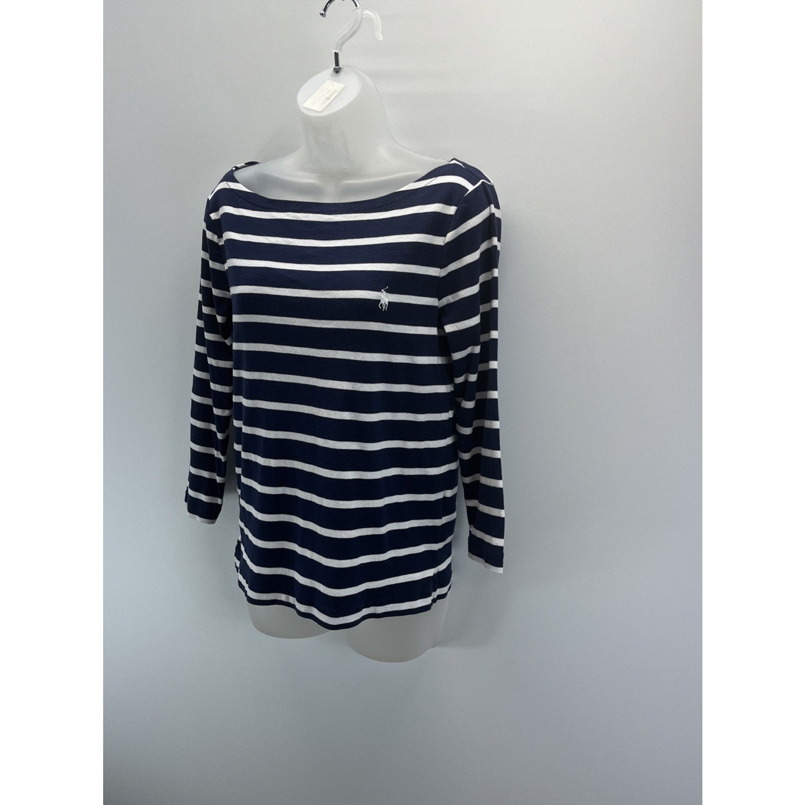 Polo Ralph Lauren Women’s Blue And White Striped Mariner LS Top Size Large