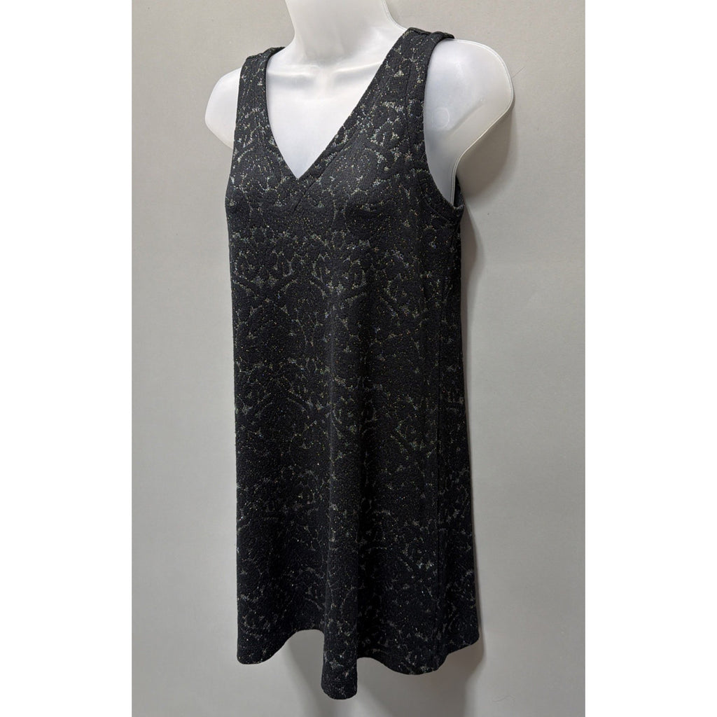 Ann Taylor LOFT XSP Women Knit Mini Dress Black Silver Metallic