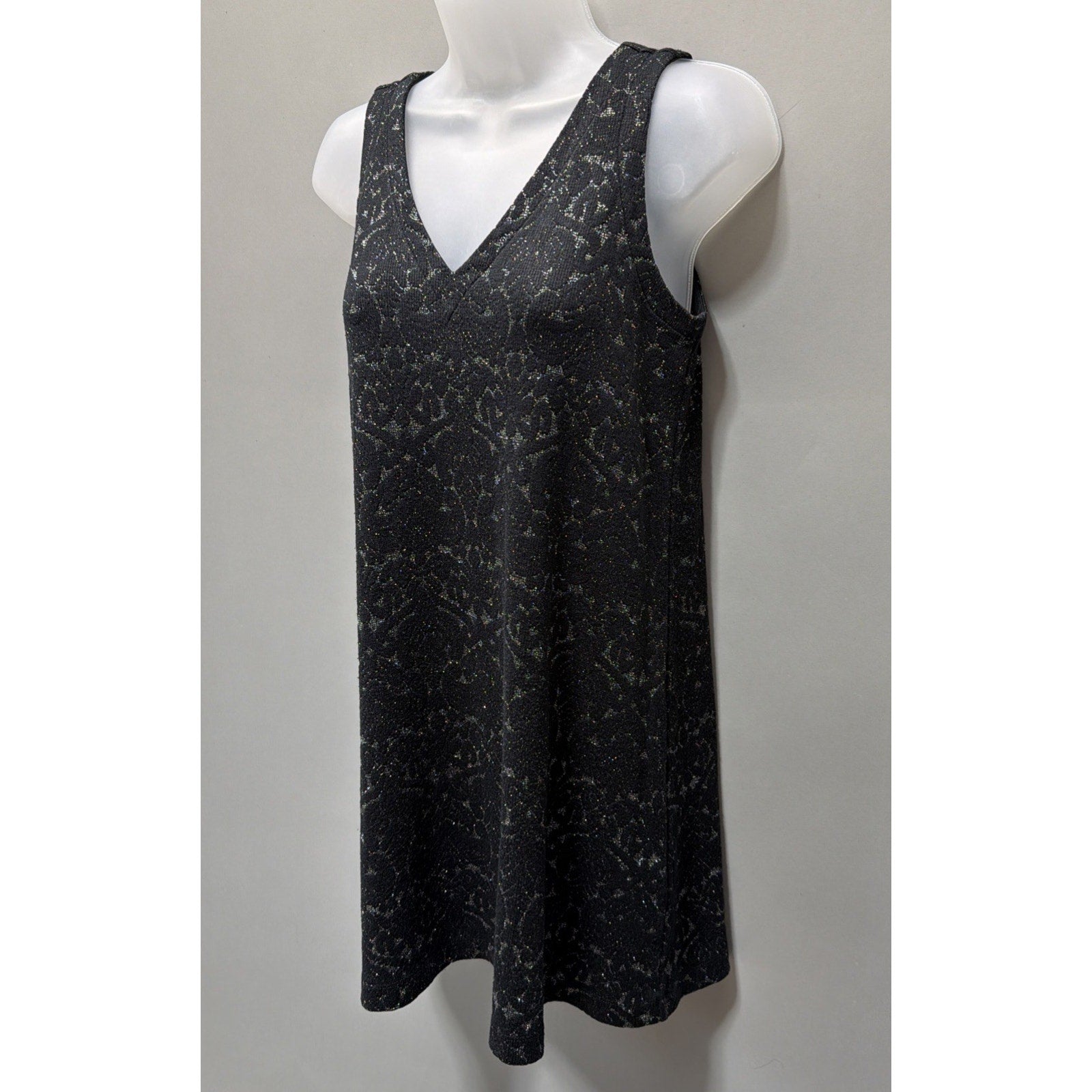 Ann Taylor LOFT XSP Women Knit Mini Dress Black Silver Metallic