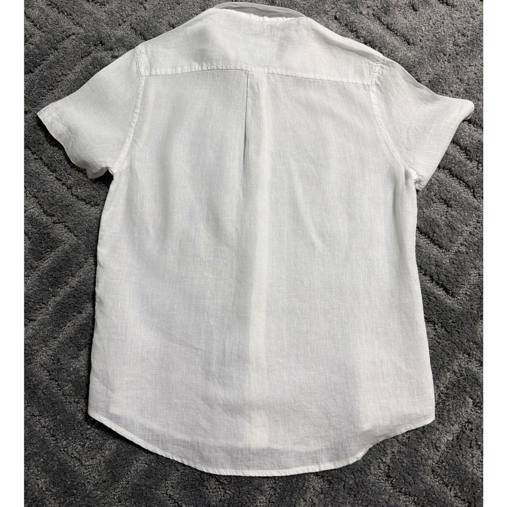 HERITAGE Shirt Mens Medium Bright White Button Up Short Sleeve 100% Linen