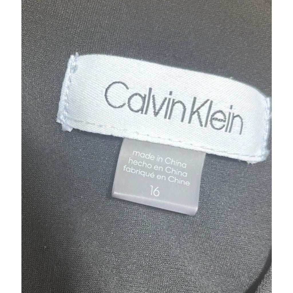 Calvin Klein Size 16 Sheath Dress Black Gray Ruffled Skirt 3/4 Sleeve Women’s
