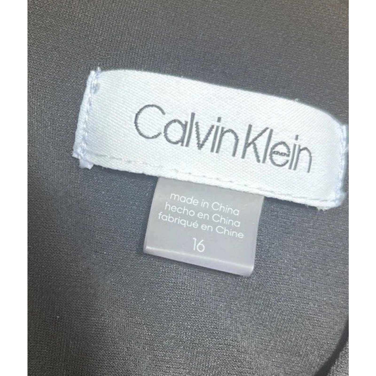 Calvin Klein Size 16 Sheath Dress Black Gray Ruffled Skirt 3/4 Sleeve Women’s