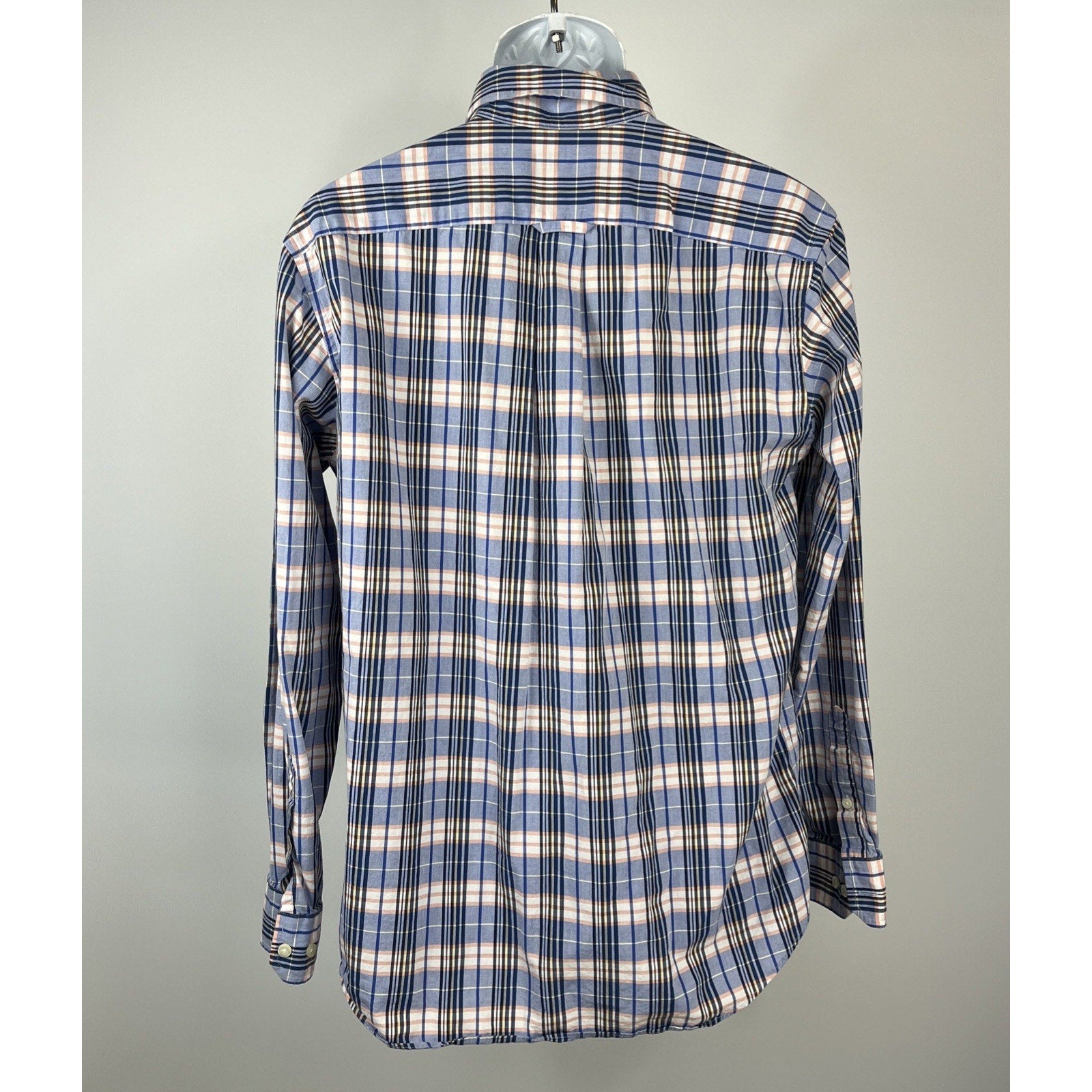 Nautica Button Up Shirt Men M Blue Check Long Sleeve Wrinkle Resistant