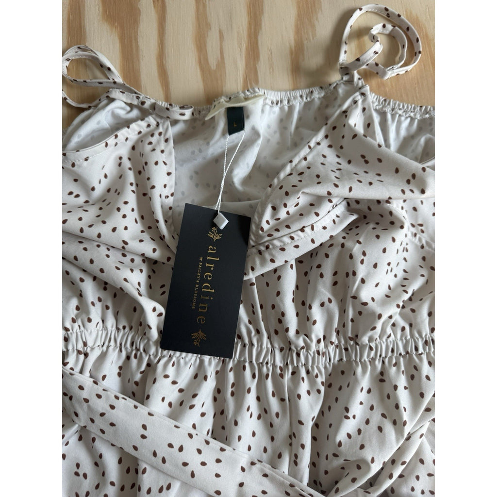 Alredine Jumper Romper Sleeveless Cream With Brown Polka Dot New Women’s Large