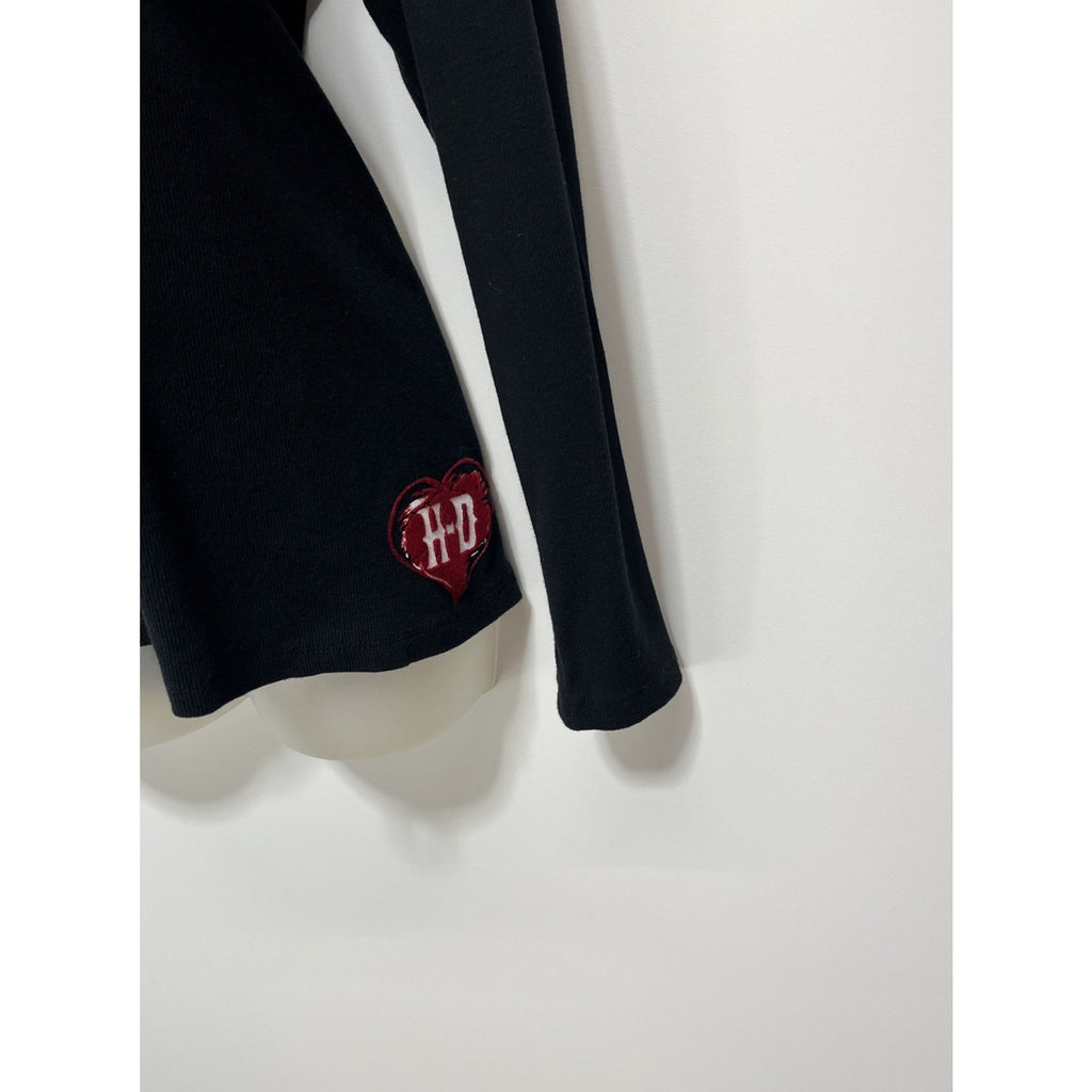 Black Love to Ride Harley Davidson bling velvet heart long sleeve Hoodie Sz 1W