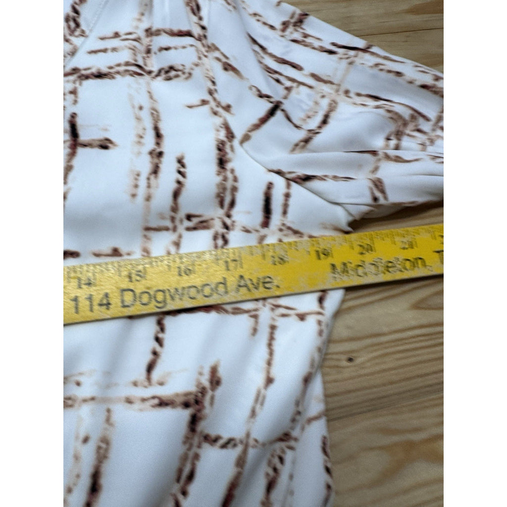 White House Black Market Modern Print Ivory Brown Geometric Dress Women’s Size 8