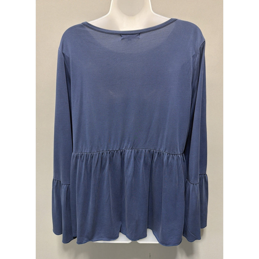 Piko 1988 Shirt Womens Large Blue Tunic Long Bell Sleeve Soft Lagenlook Top