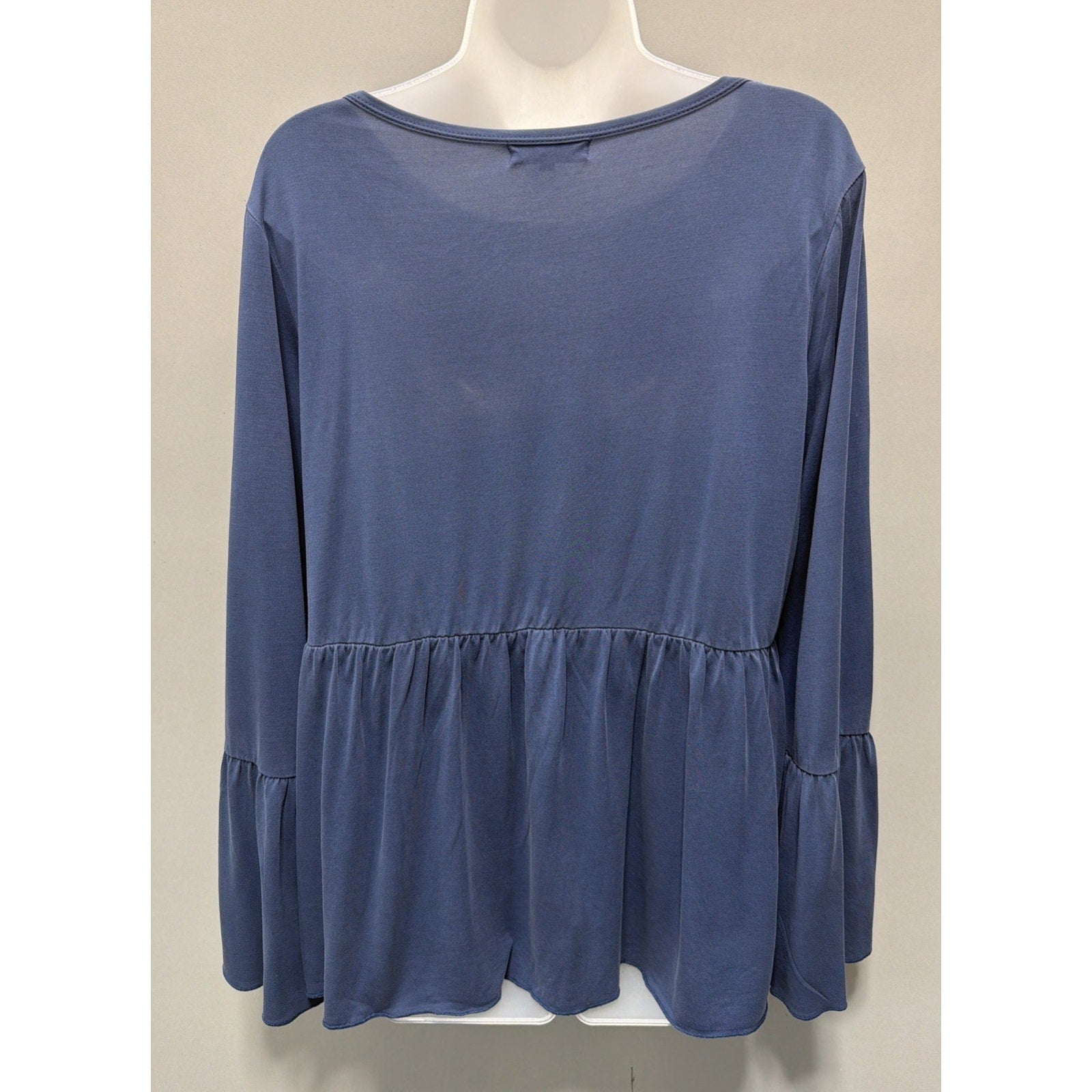 Piko 1988 Shirt Womens Large Blue Tunic Long Bell Sleeve Soft Lagenlook Top