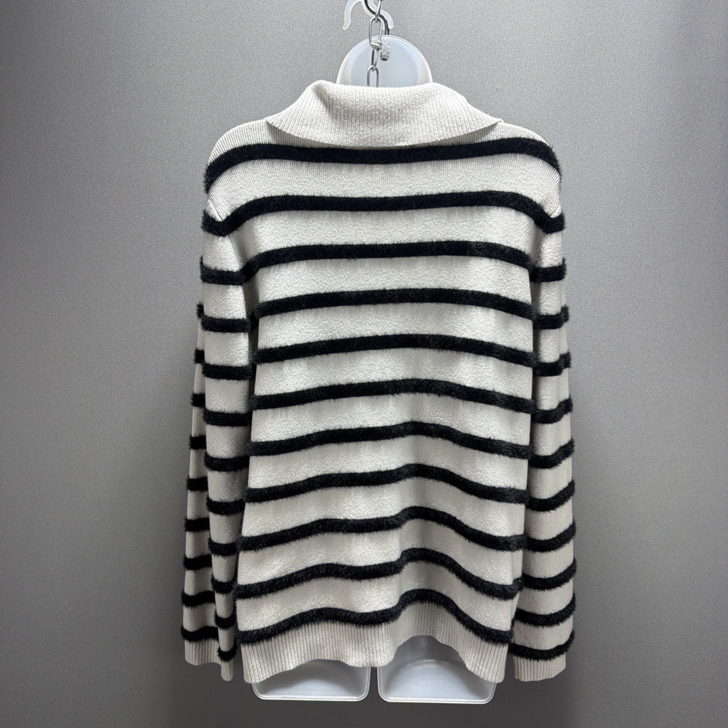 Chico's Women L Gray Striped Eyelash Touch Of Cashmere Buttery Soft Sweater