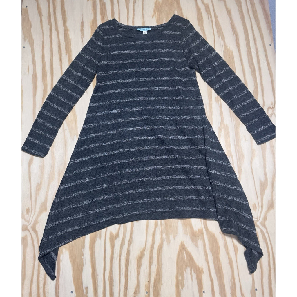 Dina Be Gray Striped Sharkbite Hem Tunic Sweater Dress Women’s Large Long Sleeve