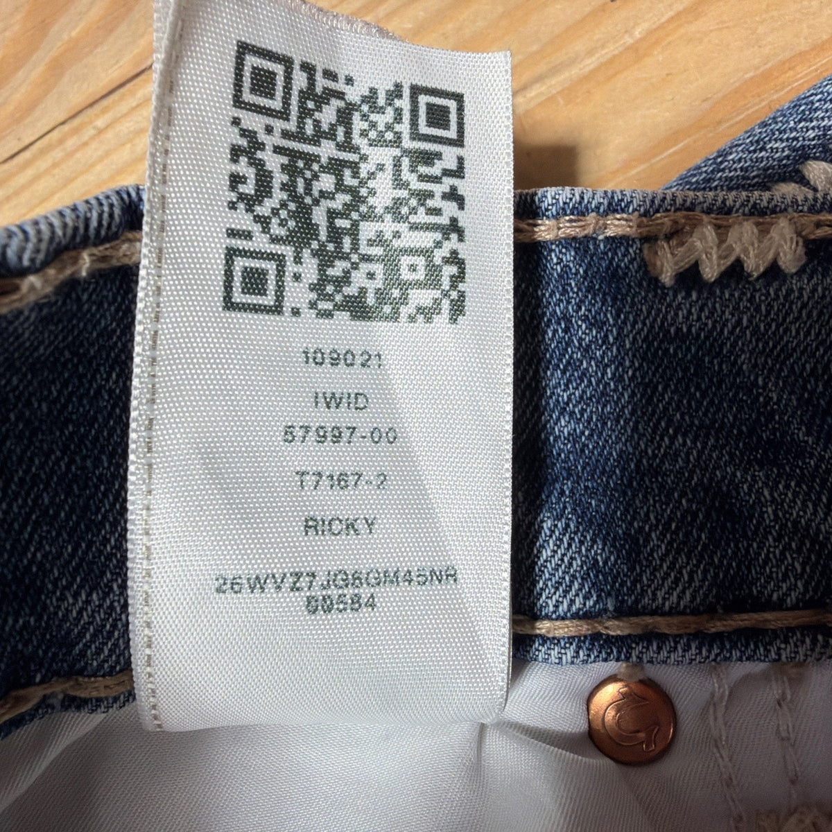 TRUE RELIGION MENS 30 RICKY STRAIGHT LEG FLAP POCKET THICK STITCH DENIM JEANS